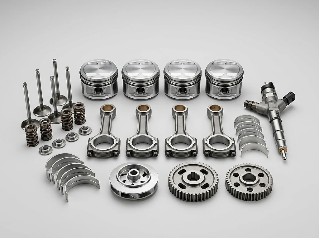 JCB diesel engine spare parts — pistons, connecting rods, water pumps and thermostats