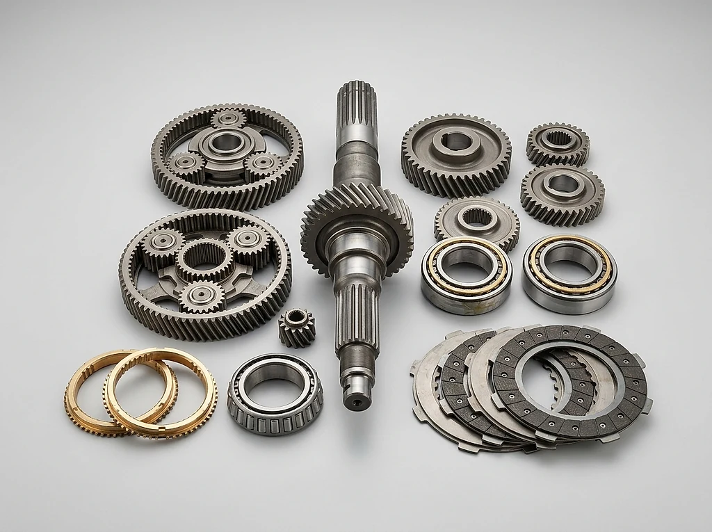 JCB transmission and gear parts — helical gears, synchronizer rings and clutch plates